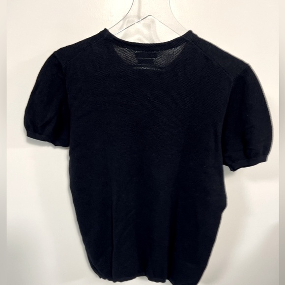 Massimo Dutti Extra Fine Cotton Waffle Knit Short Sleeve Top Navy size S-M - Picture 3 of 6